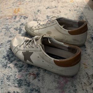Golden Goose White and Tan Sneakers